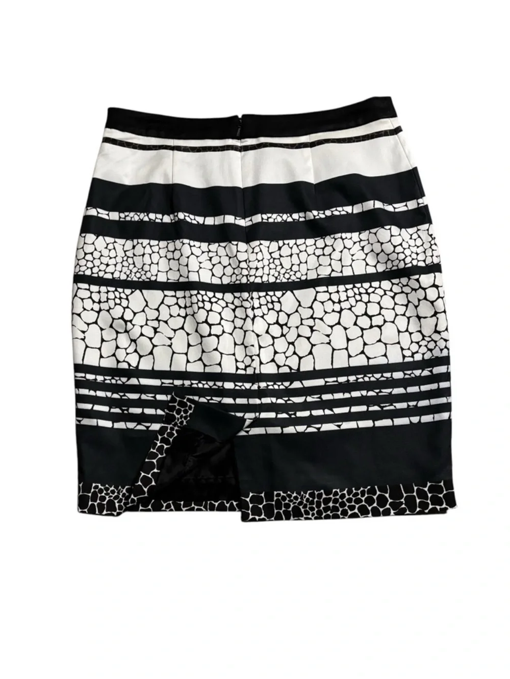 Halogen Mixed Animal Print Striped Pencil Skirt 8P Black White Back Slit